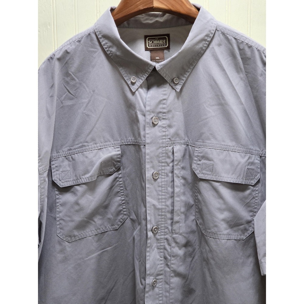 C.E. Schmidt Workwear Shirt Mens 3XL Gray Check Short Sleeve‎ Button Front